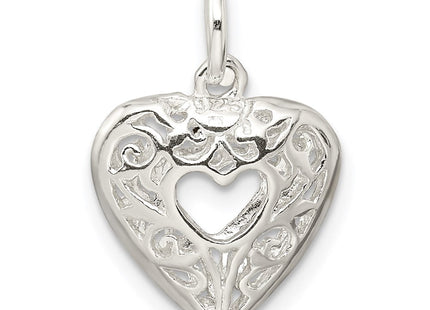 Sterling Silver Filigree Heart Charm (Style QC587)