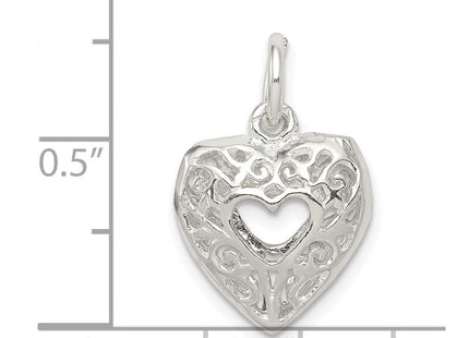 Sterling Silver Filigree Heart Charm (Style QC587)