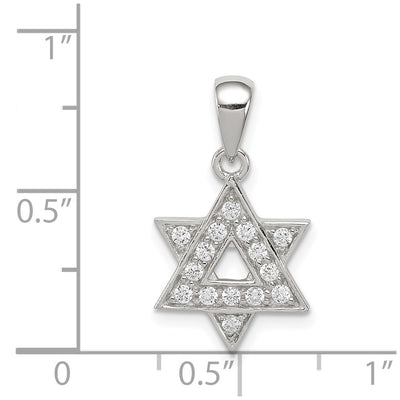 Sterling Silver Rhodium-plated CZ Star of David Pendant, 14 x 12mm