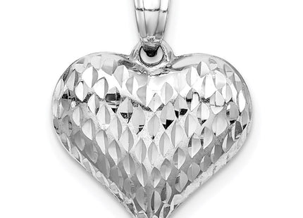 Sterling Silver Rhodium-plated Diamond-cut Puffed Heart Pendant (Style QC5968)