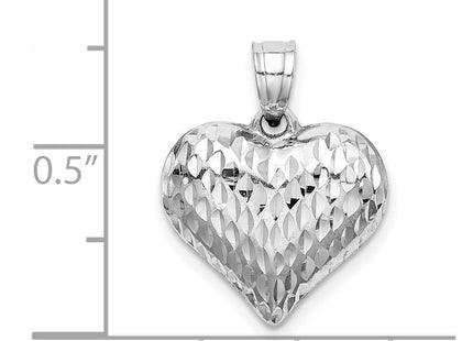 Sterling Silver Rhodium-plated Diamond-cut Puffed Heart Pendant (Style QC5968)