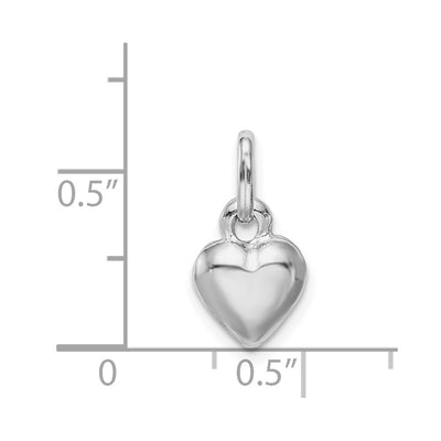 Sterling Silver Rhodium-plated Puffed Heart Charm, 12 x 9mm