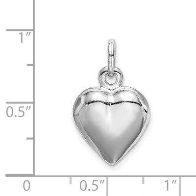 Sterling Silver Rhodium-plated Puffed Heart Charm, 18 x 14mm