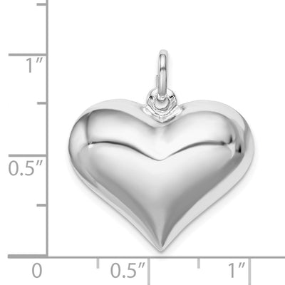 Sterling Silver Rhodium-plated Puffed Heart Pendant, 22 x 24mm
