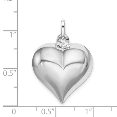 Sterling Silver Rhodium-plated Puffed Heart Pendant, 23 x 21mm
