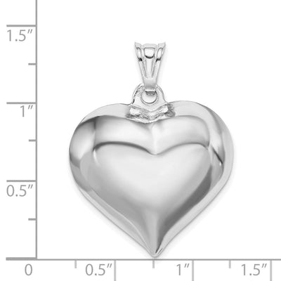 Sterling Silver Rhodium-plated Puffed Heart Pendant, 29 x 28mm