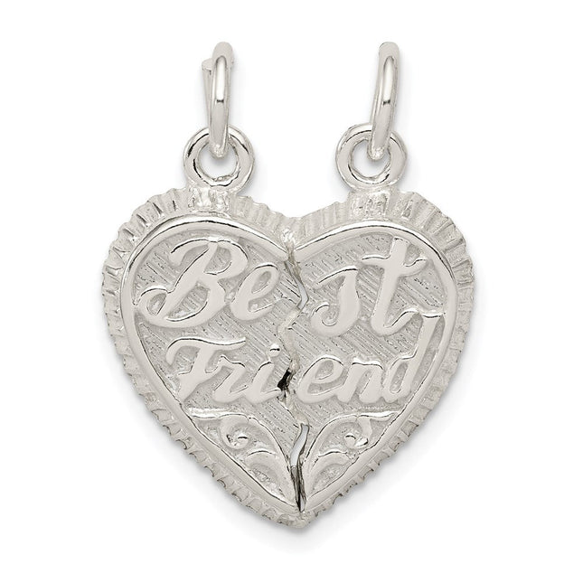 Sterling Silver Best Friend 2-piece break apart Heart Charm, 26 x 11mm