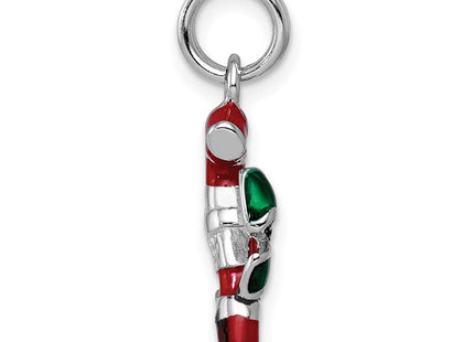 Sterling Silver Rhodium-platedEnamel Candy Cane Charm (Style QC6074)