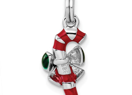 Sterling Silver Rhodium-platedEnamel Candy Cane Charm (Style QC6074)