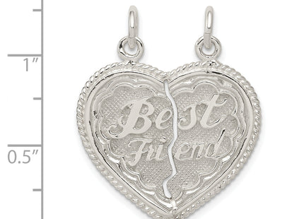Sterling Silver Best Friend 2-piece break apart Heart Charm, 26 x 11mm