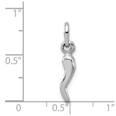 Sterling Silver Rhodium-plated Italian Horn Charm, 22 x 4mm