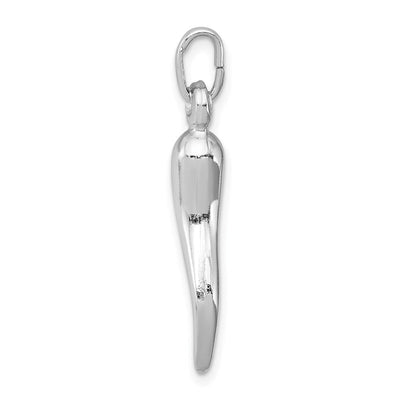 Sterling Silver Rhodium-plated Italian Horn Charm, 30 x 6mm