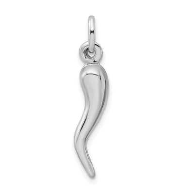Sterling Silver Rhodium-plated Italian Horn Charm, 30 x 6mm