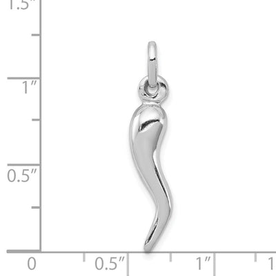Sterling Silver Rhodium-plated Italian Horn Charm, 30 x 6mm