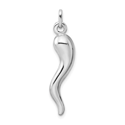 Sterling Silver Rhodium-plated Italian Horn Pendant, 38 x 8mm