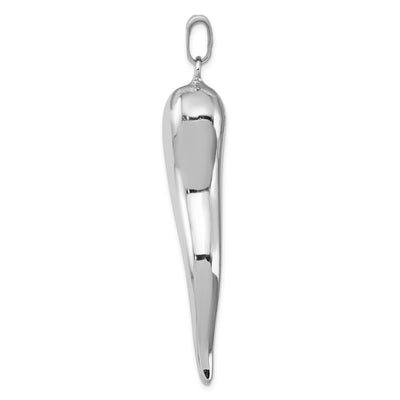 Sterling Silver Rhodium-plated Italian Horn Pendant, 67 x 14mm