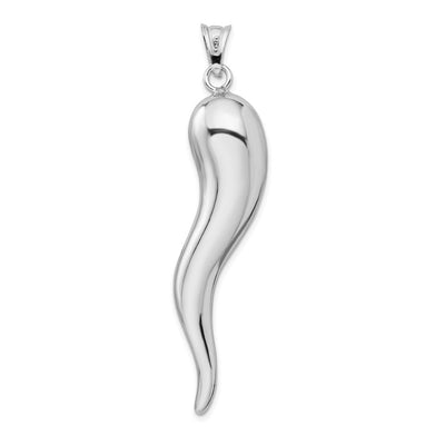 Sterling Silver Rhodium-plated Italian Horn Pendant, 67 x 14mm