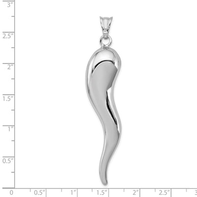 Sterling Silver Rhodium-plated Italian Horn Pendant, 67 x 14mm