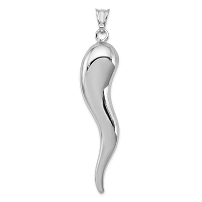 Sterling Silver Rhodium-plated Italian Horn Pendant, 67 x 14mm
