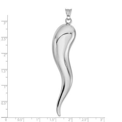 Sterling Silver Rhodium-plated Italian Horn Pendant, 84 x 18mm