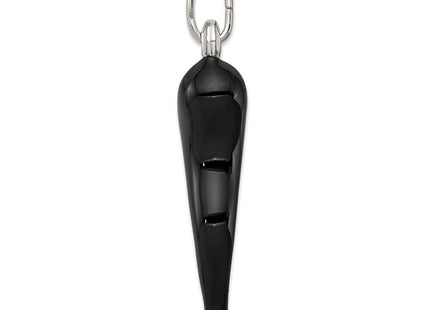 Sterling Silver Black Enamel Italian Horn Pendant (Style QC6095)