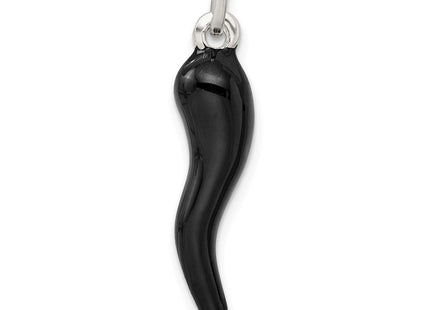 Sterling Silver Black Enamel Italian Horn Pendant (Style QC6095)