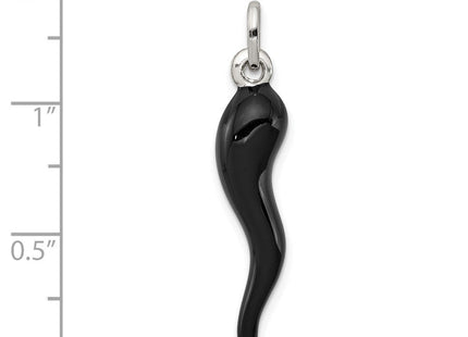 Sterling Silver Black Enamel Italian Horn Pendant (Style QC6095)