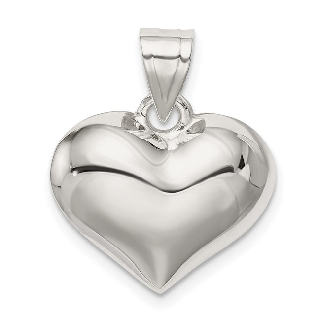 Sterling Silver Rhodium-plated Puffed Heart Charm, 22 x 18mm