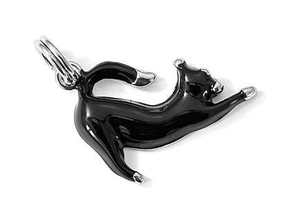 Sterling Silver Rhodium-platedBlack Enamel Cat Charm