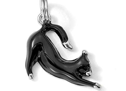 Sterling Silver Rhodium-platedBlack Enamel Cat Charm