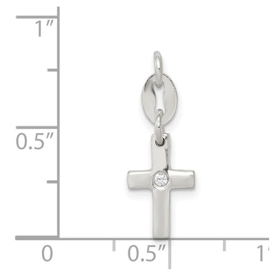 Sterling Silver & CZ Polished Cross Charm