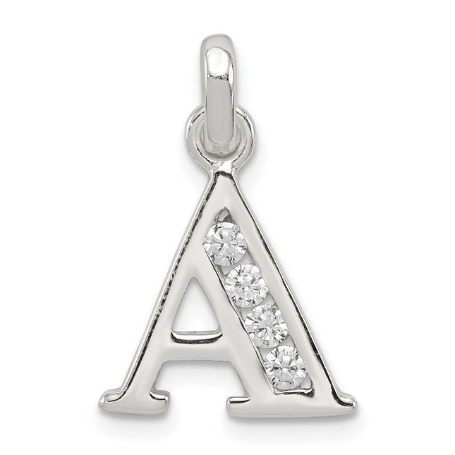 Sterling Silver White CZ Letter Initial Pendant