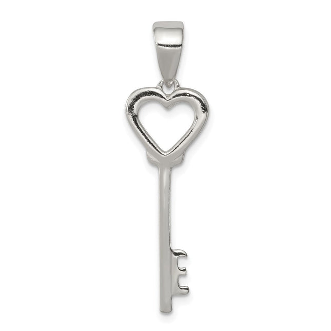 Sterling Silver Polished Key Pendant, 35 x 10mm