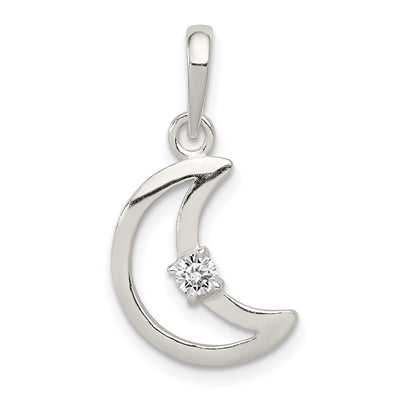 Sterling silver cubic zirconia moon pendant