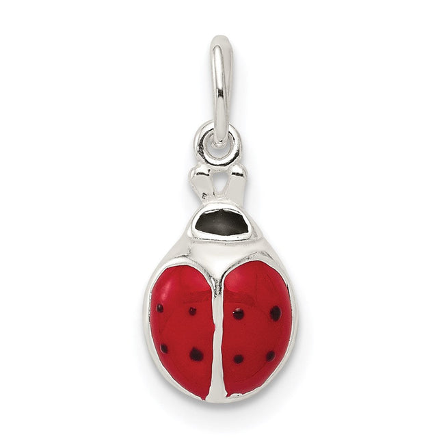 Sterling Silver Enameled Lady Bug Charm, 18 x 10mm