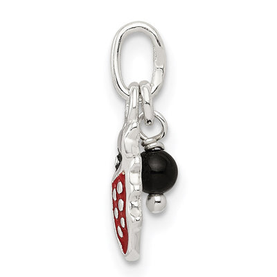 Sterling Silver Red Enameled Ladybug w/Bead Charm