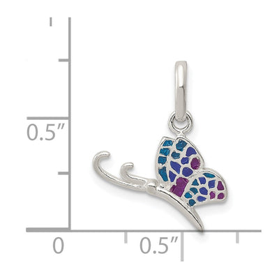Sterling Silver Enameled Butterfly Charm, 20 x 15mm