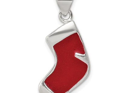 Sterling Silver Enameled Christmas Stocking Charm (Style QC6873)