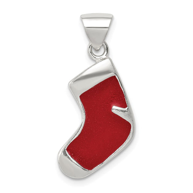 Sterling Silver Enameled Christmas Stocking Charm, 25 x 10mm