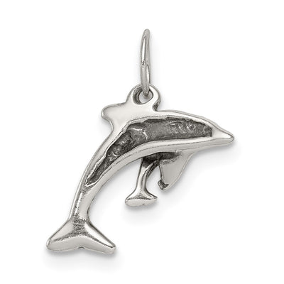 Sterling Silver Antiqued Dolphin w/Baby Charm