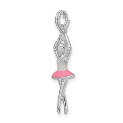 Sterling Silver Rhodium-platedEnamel Ballerina Charm