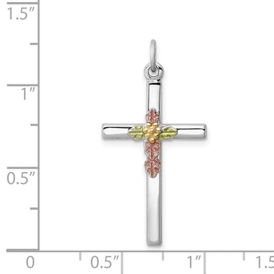 Sterling Silver Platinum-plated Polished Epoxy & Gold-plated Cross Pendant, 29 x 17mm
