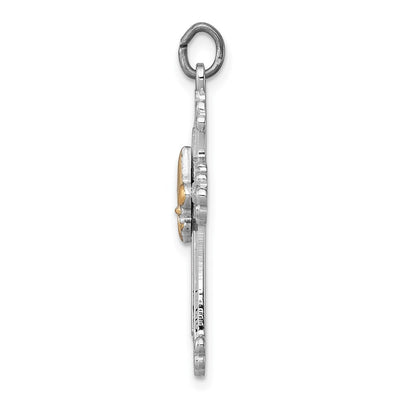 Sterling Silver Platinum-plated & Gold-plated Cross & Fleur de lis Pendant