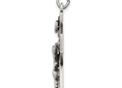 Sterling Silver Antiqued Satin Irish Crucifix Cross Pendant
