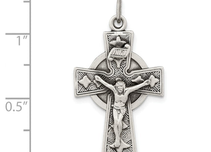 Sterling Silver Antiqued Satin Irish Crucifix Cross Pendant