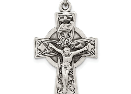 Sterling Silver Antiqued Satin Irish Crucifix Cross Pendant