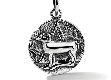 Sterling Silver Polished Antique Finish Aries Horoscope Zodiac Pendant