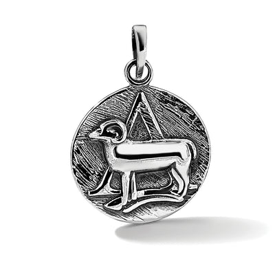 Sterling Silver Polished Antique Finish Aries Horoscope Zodiac Pendant