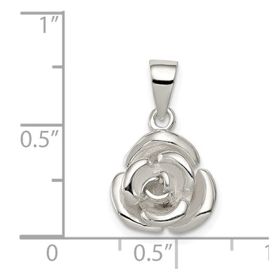 Sterling Silver Rose Pendant, 15 x 12mm
