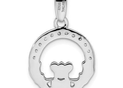 Sterling silver cubic zirconia claddagh pendant, another view